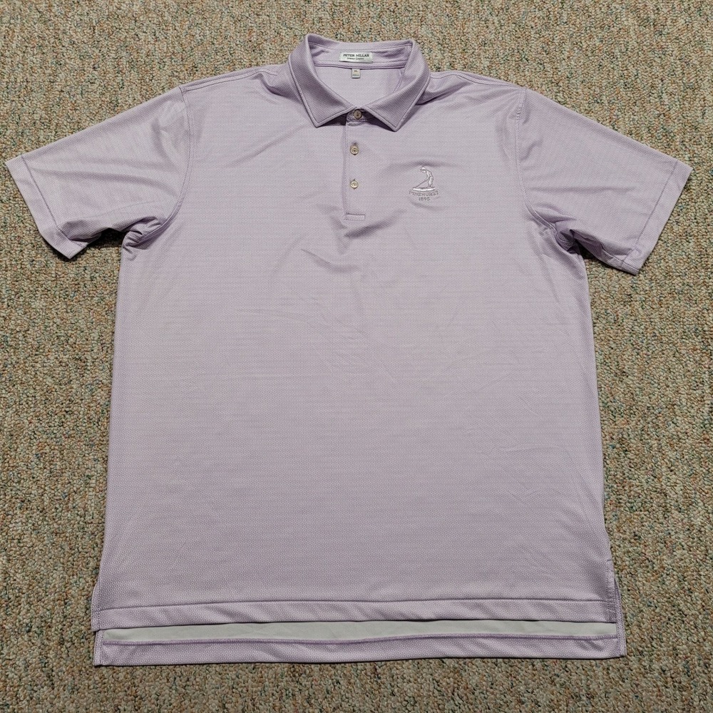 Peter Millar Summer Comfort Polo Shirt Mens XL Purple Geometric Pinehurst Golf
